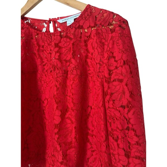 Diane von Furstenberg Red Lace Long Sleeve Blouse Top Women’s 14 - Picture 7 of 10